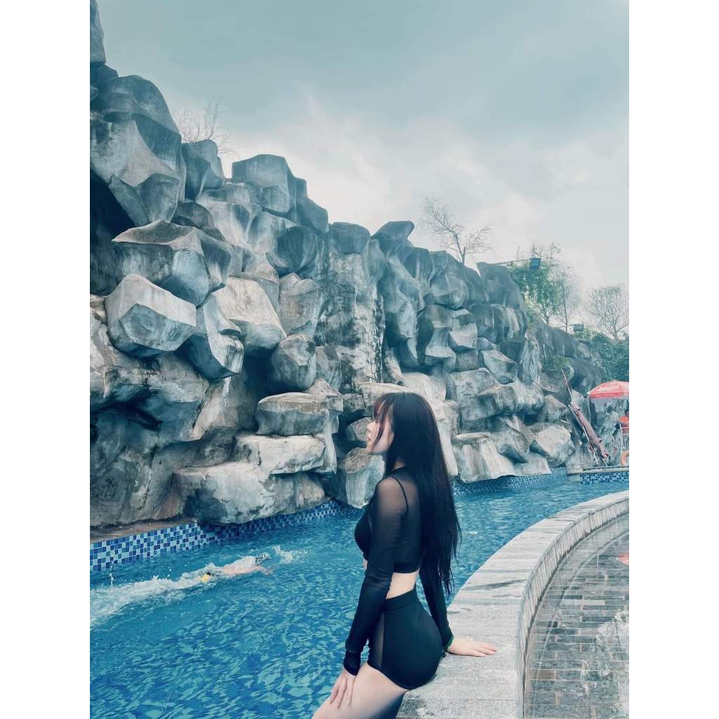 Bikini đồ bơi đi biển hai mảnh kín đáo dài tay phối lưới - The Queen Bikini 027 | BigBuy360 - bigbuy360.vn