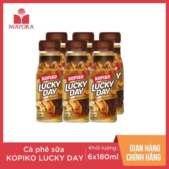 Lốc 6 chai cà phê sữa Kopiko Lucky Day 180ml