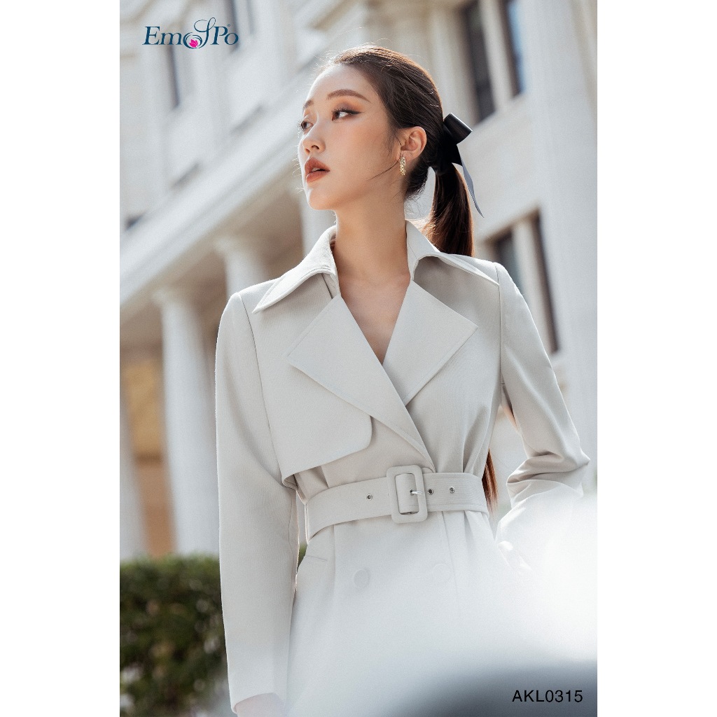 Áo khoác dáng dài cài khuy 2 hàng túi sườn đai rời EMSPO AKL0315