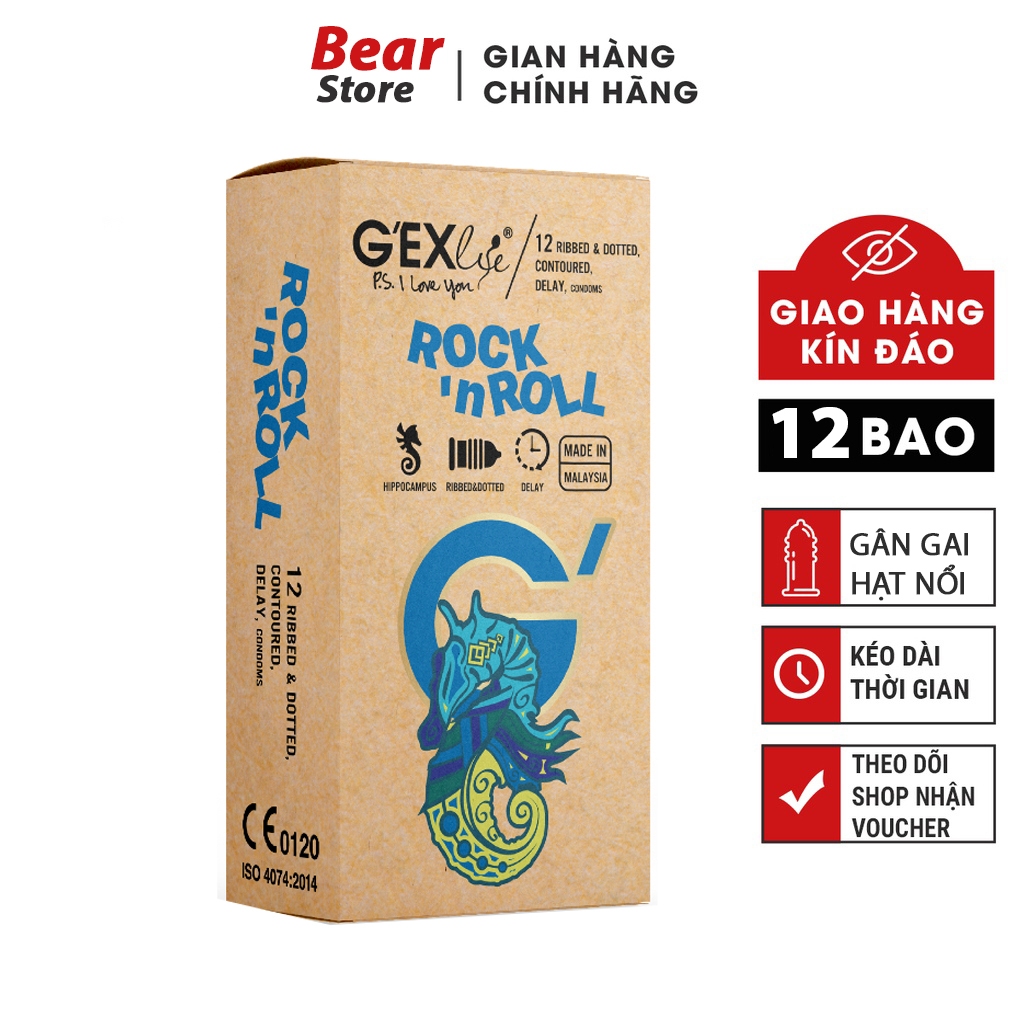 Bao cao su G'EXlife RocknRoll bạc hà siêu mỏng, gân gai hạt nổi kéo dài thời gian quan hệ