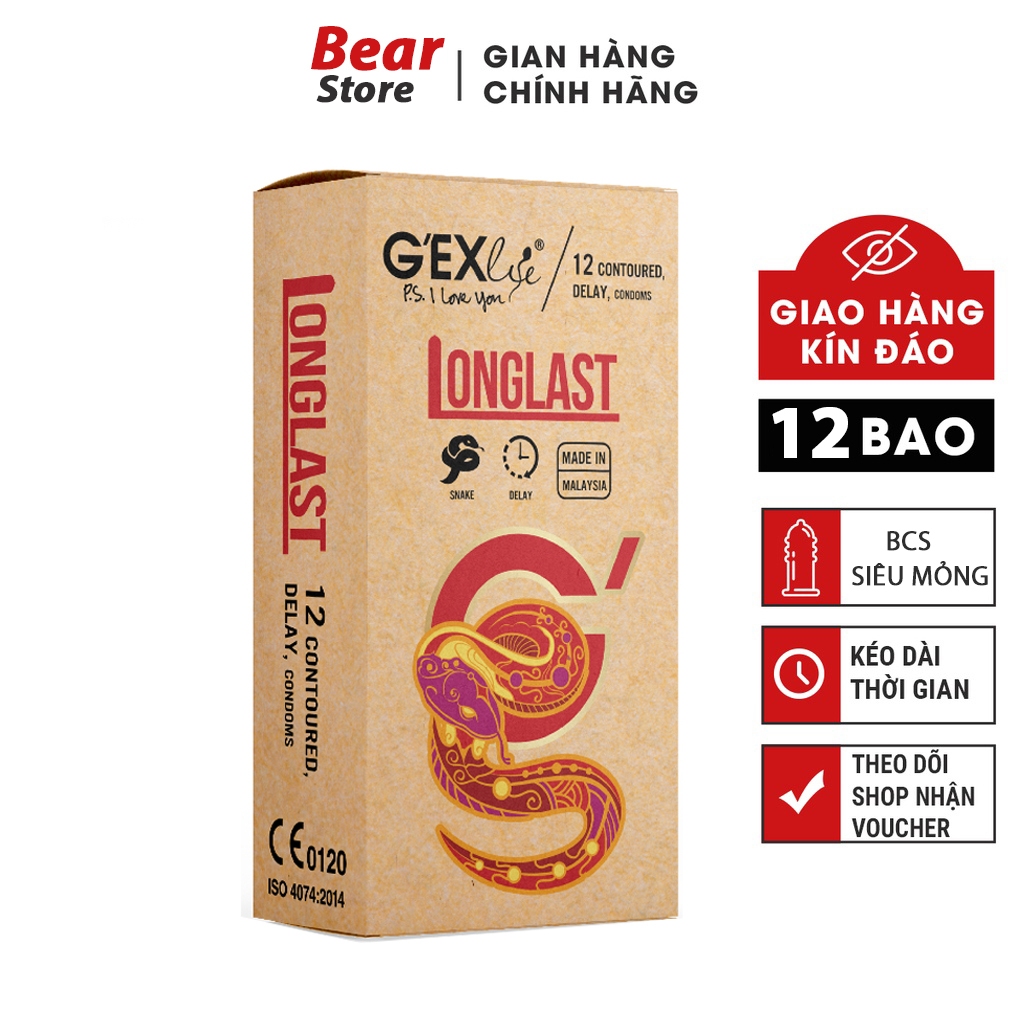 Bao cao su G'EXlife Longlast siêu mỏng, chống xuất tinh sớm kéo dài thời gian quan hệ