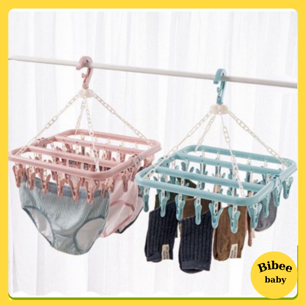 Móc treo quần áo, móc chùm treo quần áo trẻ em 32 kẹp đa năng tiện dụng, gấp gọn - Bibeebaby
