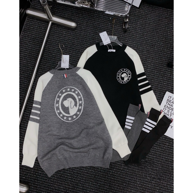 Áo len Thom kèm tất con chó dệt trước và sau - pinkxingclothing