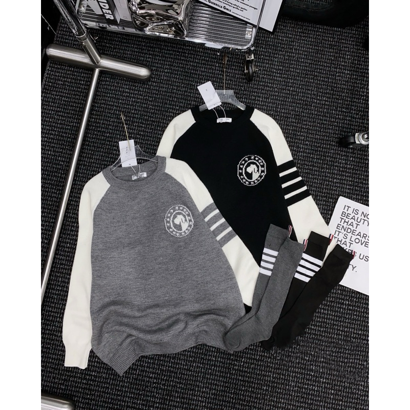 Áo len Thom kèm tất con chó dệt trước và sau - pinkxingclothing