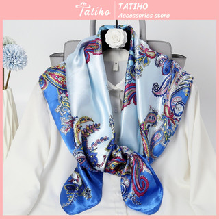 Khăn Lụa Vuông Làm Áo, Khăn Turban Họa Tiết Tế Bào Thời Thượng Chất Liệu Satin Cao Cấp - 90x90cm - TATIHO - Mã KL023