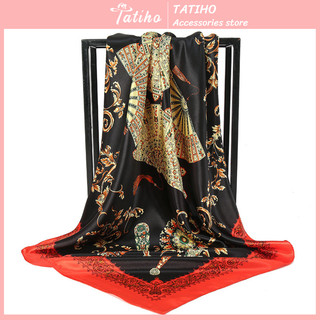 [Hàng Xịn, Giá Tốt] Khăn Lụa Vuông, Khăn Turban Cao Cấp Làm Aó Họa Tiết Hoa - Chất Liệu Satin - 90x90cm - Mã KL003