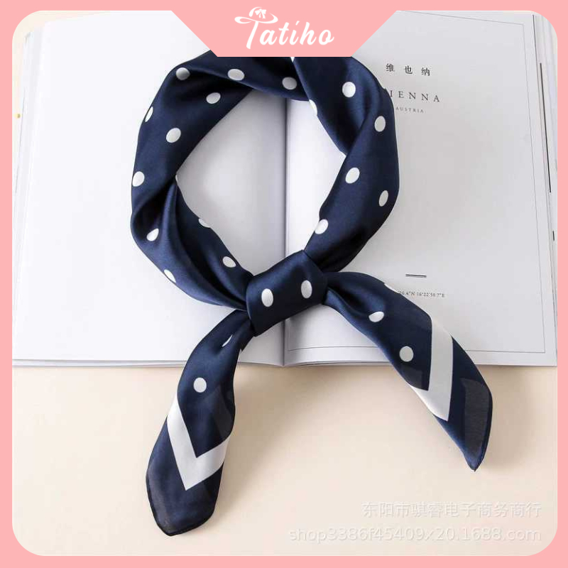 Khăn Lụa Vuông, Khăn Turban Họa Tiết Chấm Bi Màu Kem - Chất Liệu Chiffon - 70x70cm - Mã KL021