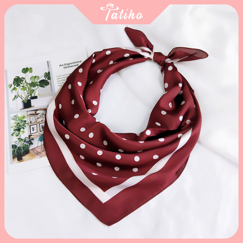 Khăn Lụa Vuông, Khăn Turban Họa Tiết Chấm Bi Màu Kem - Chất Liệu Chiffon - 70x70cm - Mã KL021