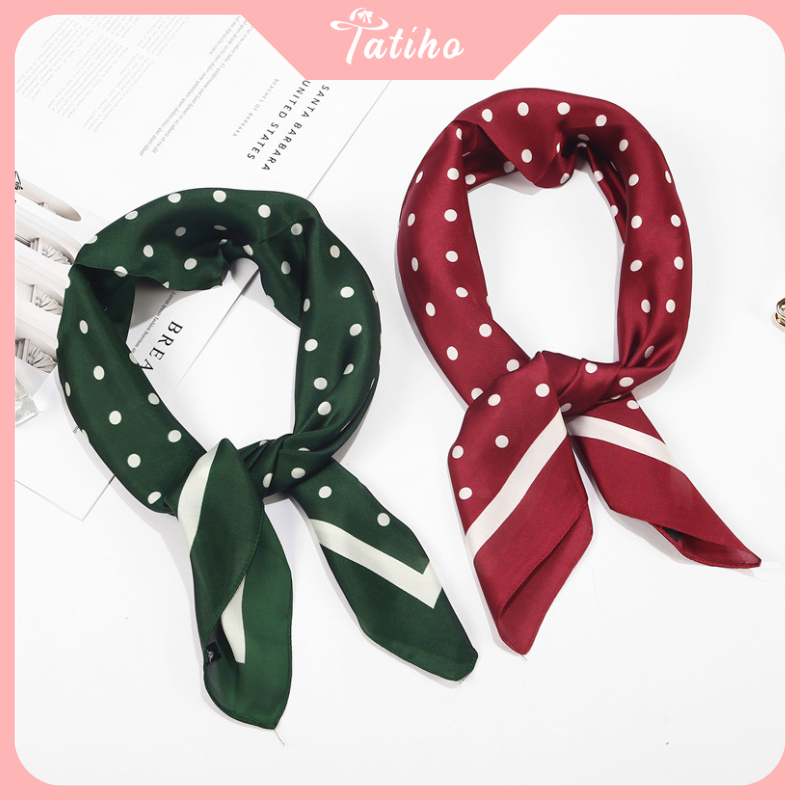 Khăn Lụa Vuông, Khăn Turban Họa Tiết Chấm Bi Màu Kem - Chất Liệu Chiffon - 70x70cm - Mã KL021