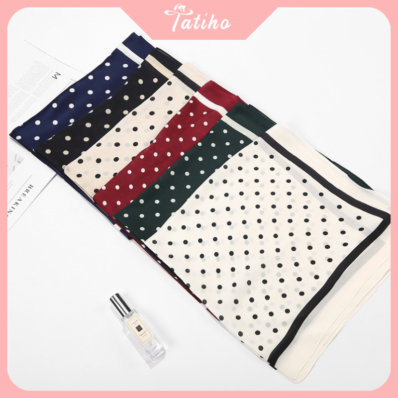 Khăn Lụa Vuông, Khăn Turban Họa Tiết Chấm Bi Màu Kem - Chất Liệu Chiffon - 70x70cm - Mã KL021