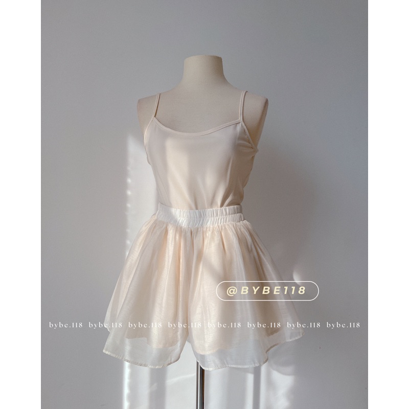 Set áo doll voan nude kèm áo 2 dây trong + short