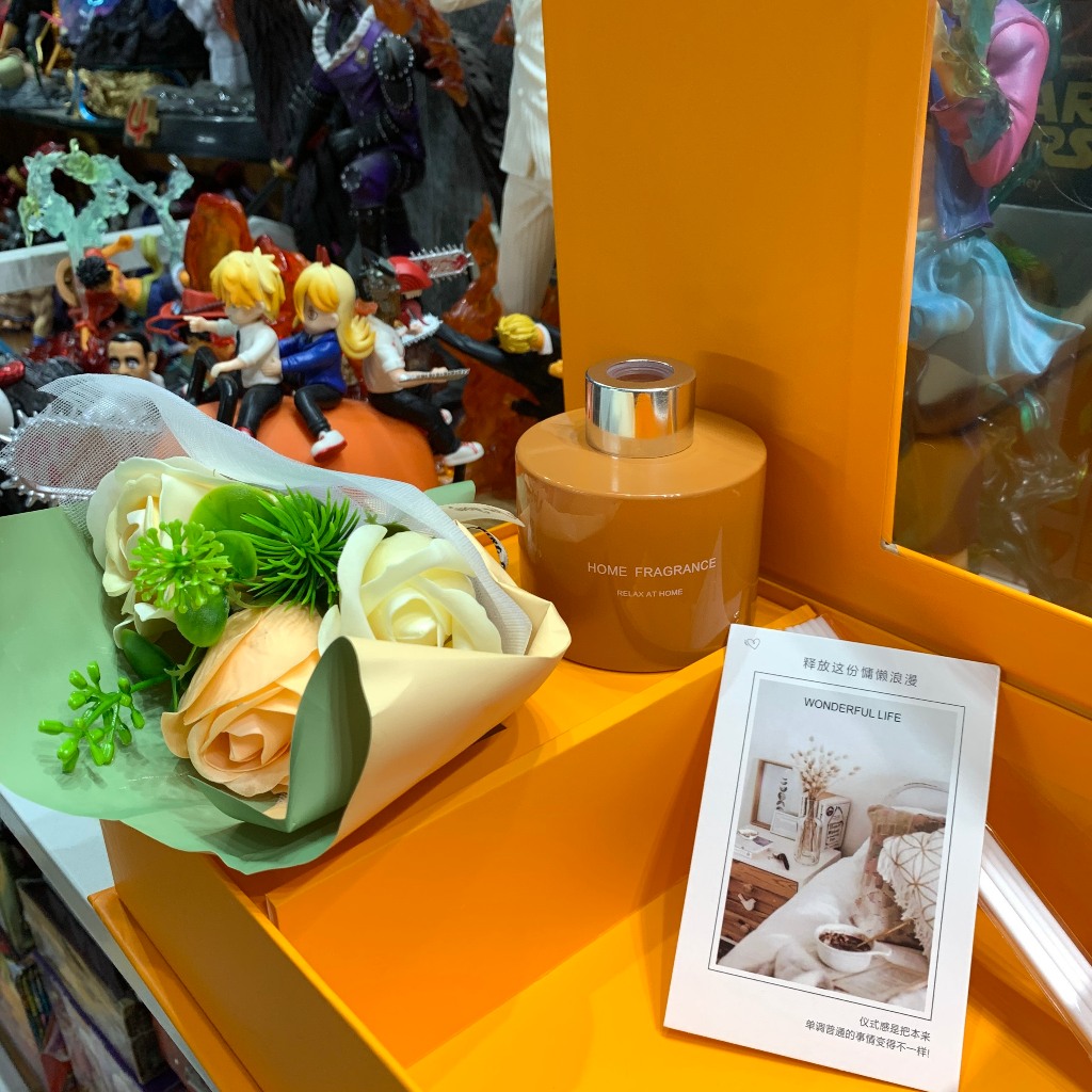 SET TINH DẦU + BÓ HOA FULL BOX - CAM - DECOR PHÒNG