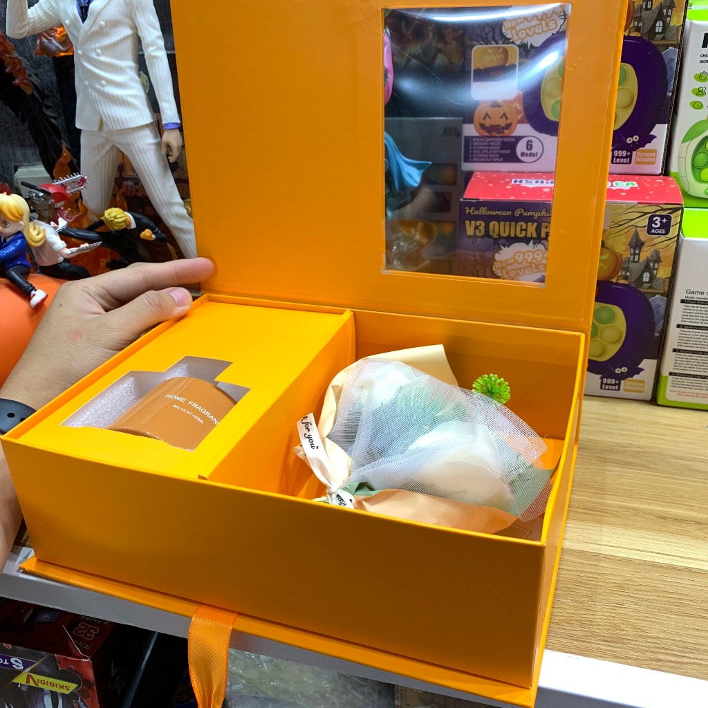 SET TINH DẦU + BÓ HOA FULL BOX - CAM - DECOR PHÒNG