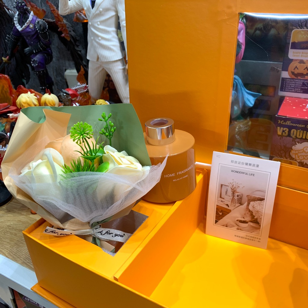 SET TINH DẦU + BÓ HOA FULL BOX - CAM - DECOR PHÒNG