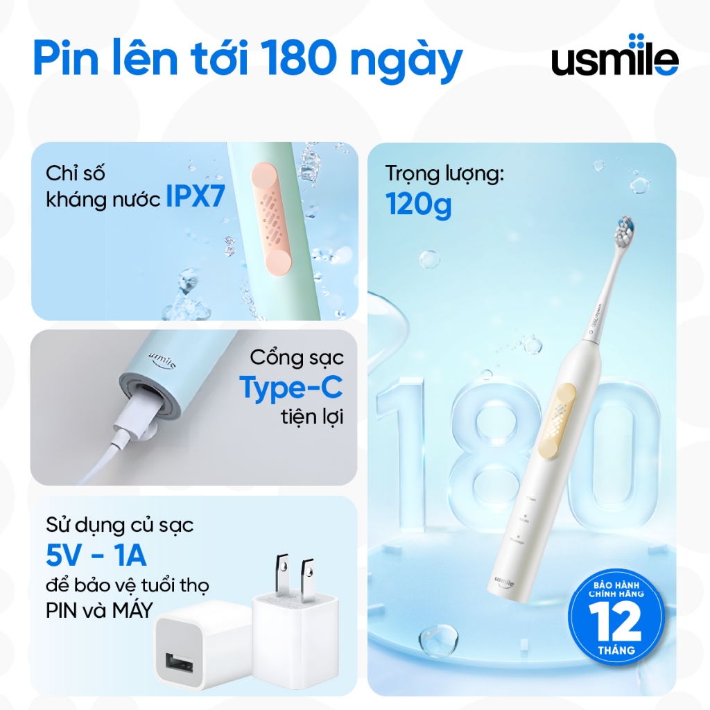 Bàn chải điện sóng siêu âm usmile P4 - Chính hãng - BH 12 tháng