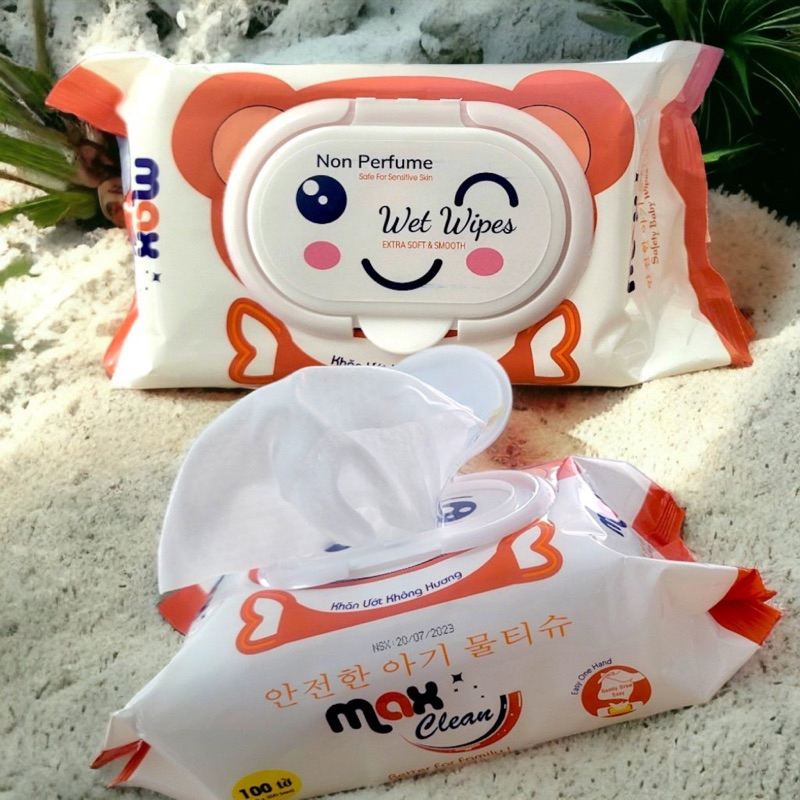KHĂN ƯỚT MAX CLEAN 100 TỜ KHÔNG HƯƠNG SIZE 15 x 20 CM CHÍNH HÃNG MAX COOL an toàn cho bé và gia đình