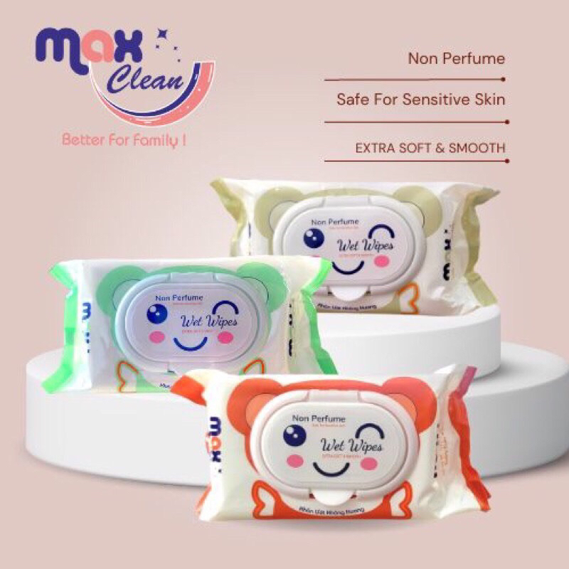 KHĂN ƯỚT MAX CLEAN 100 TỜ KHÔNG HƯƠNG SIZE 15 x 20 CM CHÍNH HÃNG MAX COOL an toàn cho bé và gia đình