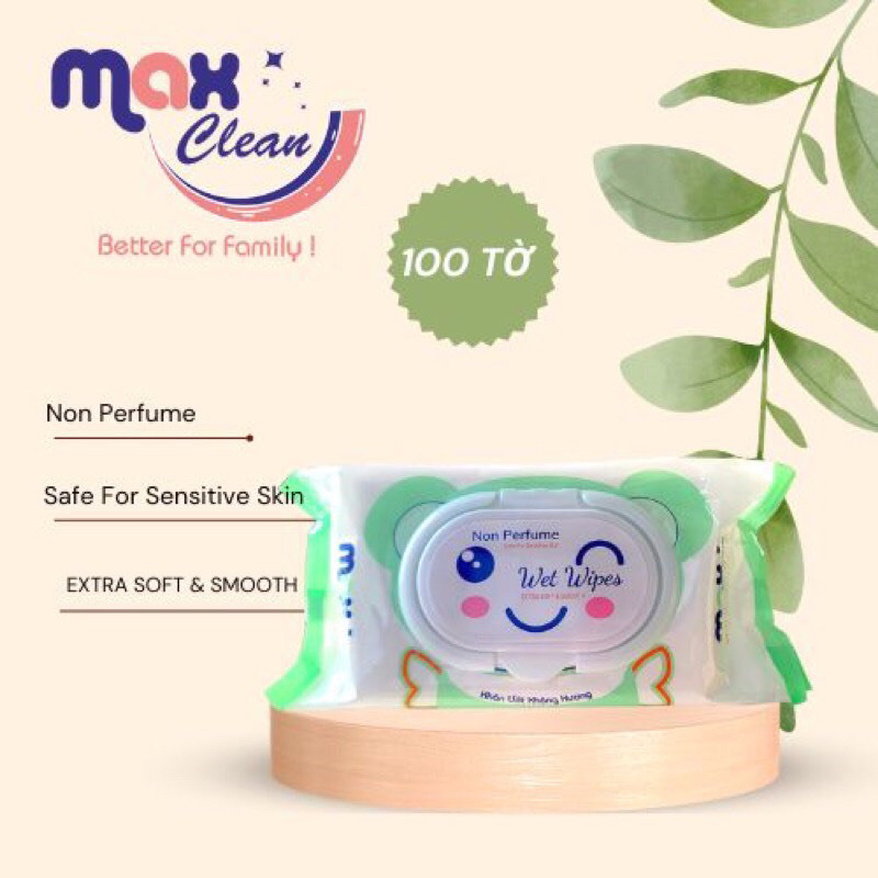 KHĂN ƯỚT MAX CLEAN 100 TỜ KHÔNG HƯƠNG SIZE 15 x 20 CM CHÍNH HÃNG MAX COOL an toàn cho bé và gia đình