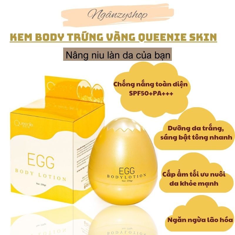 Kem body trứng vàng Queenie Skin 250gr chính hãng, kem trắng da body, trắng bật tone sau 10 ngày,dưỡng da, chống nắng