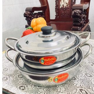 Nồi Lẩu Inox ,Chảo lẩu 2 quai inox phù hợp cho quán ăn, nhà hàng