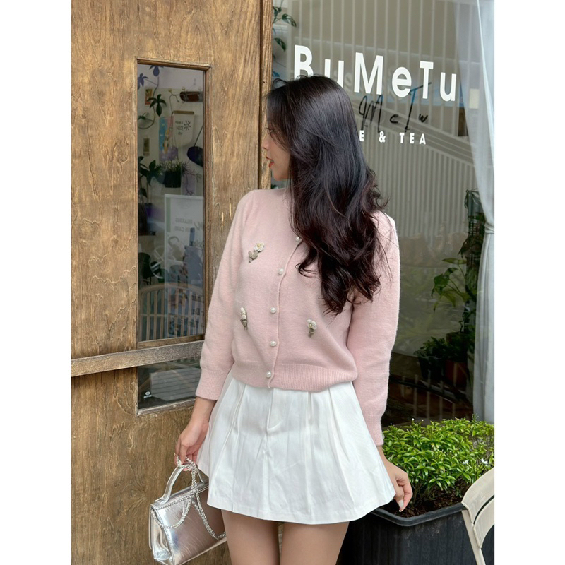 Áo Cardigan - 5877 - Đính Cành Hoa - Nút Ngọc Tròn