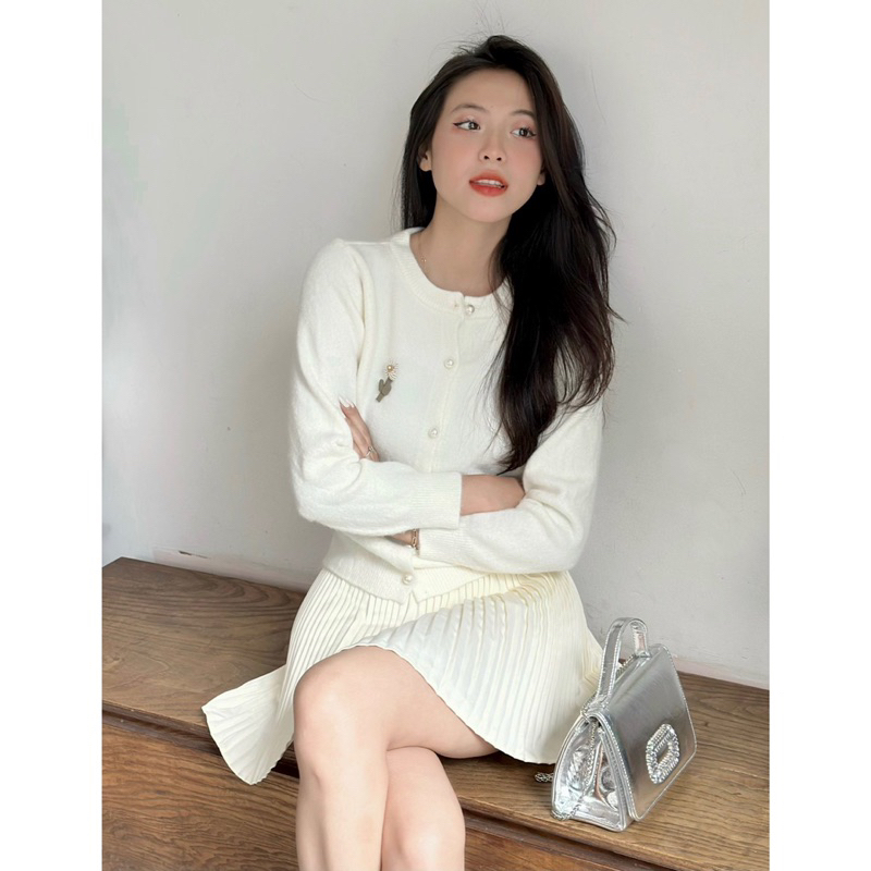 Áo Cardigan - 5877 - Đính Cành Hoa - Nút Ngọc Tròn