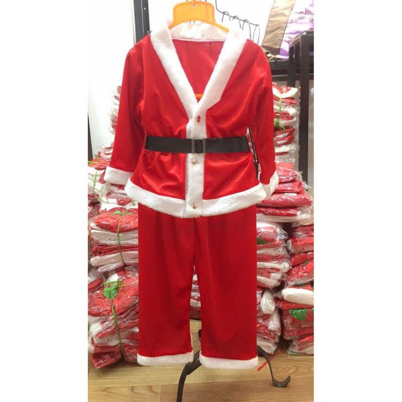 Bộ quần áo Ông già Noel cho bé trai chất liệu nhung