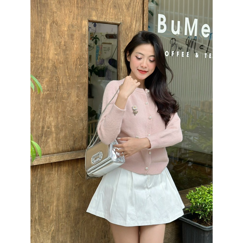 Áo Cardigan - 5877 - Đính Cành Hoa - Nút Ngọc Tròn