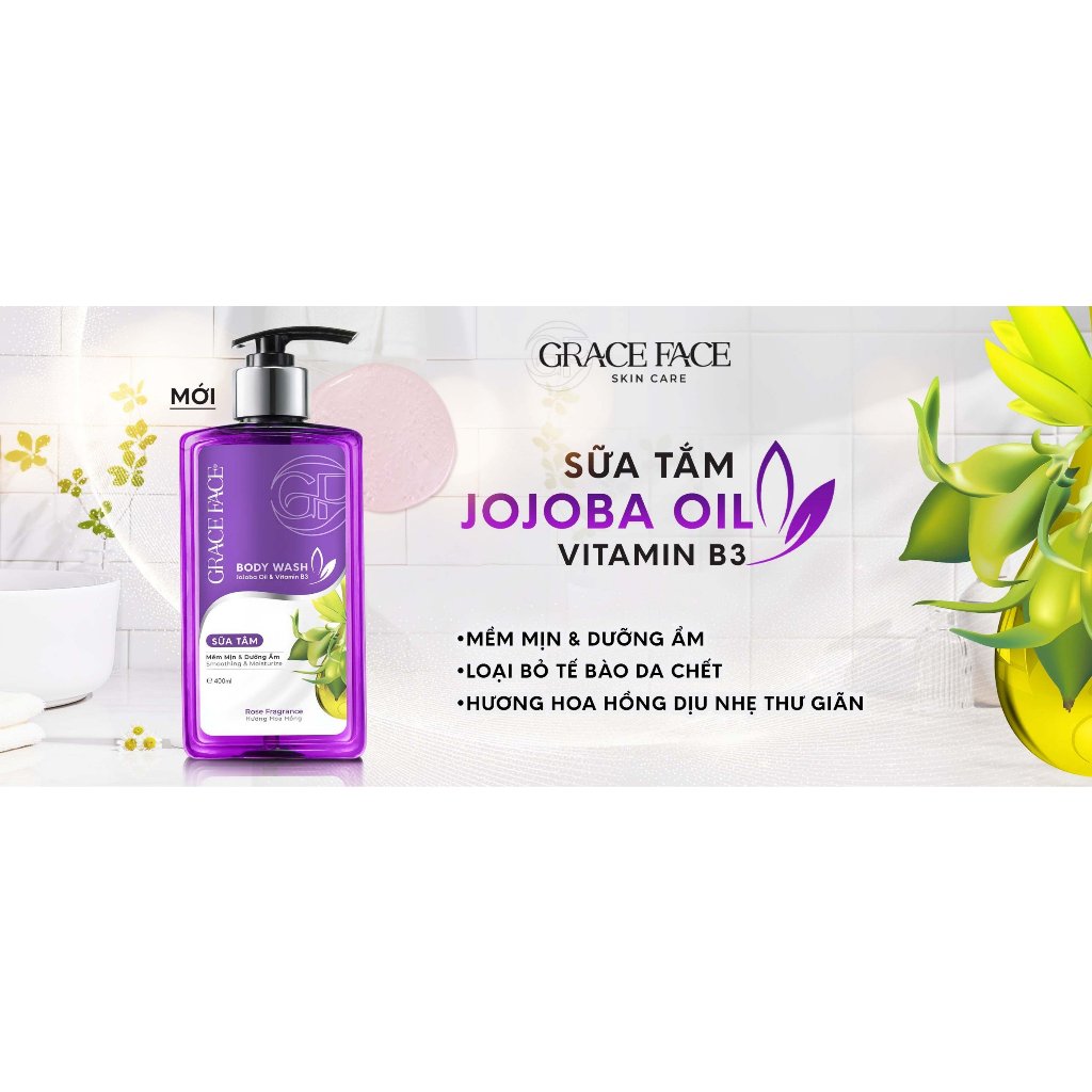 Sữa Tắm Mềm Mịn, Sạch Da hương Hoa Hồng Thơm Mát Grace Face 400ml