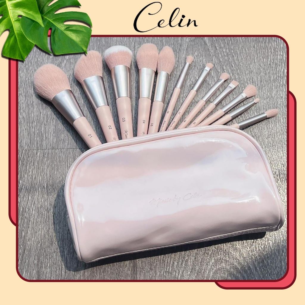 Bộ cọ trang điểm CELIN 12 cây hồng + có túi cọ makeup chuyên nghiệp cá nhân cao cấp lông mềm bộ trang điểm CO chumia