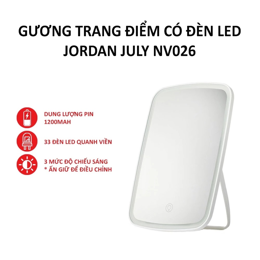 Gương trang điểm - có đèn LED - PIN 1200mah - Jordan Judy NV026- Hàng Chính Hãng