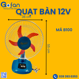 Quạt bàn 12v 5 cánh công suất 18w-hiệu gofan- sải cánh 30cm-motor chổi than 545-có sẵn hàng sỉ quạt 12v tp hcm