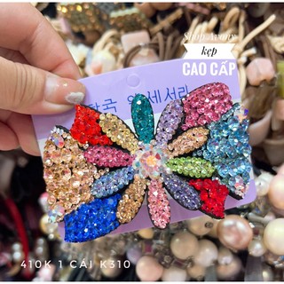 [xịn] cặp tóc - kẹp đuôi tóc đính đá màu cao cấp hình hoa cánh tròn phiên bản 1 (sườn lớn, tóc nhiều), Hàn Quốc