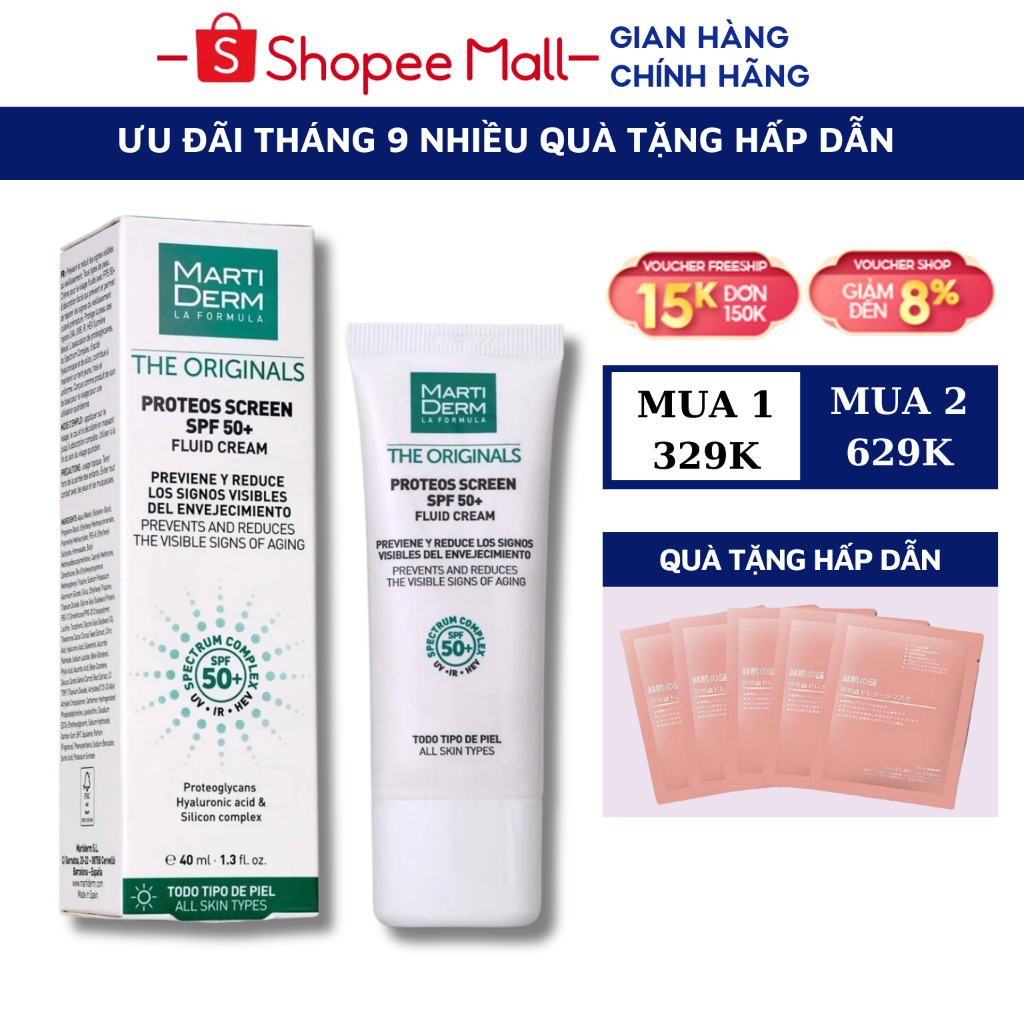 Kem Chống Nắng MartiDerm The Originals Proteos Screen SPF50+ Phổ Rộng Toàn Diện Cho Mọi Loại Da 40ml