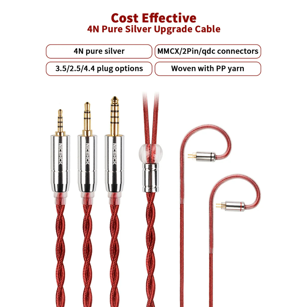Cable NICEHCK REDAG | 4N Bạc nguyên chất | Dây cáp nâng cấp tai nghe