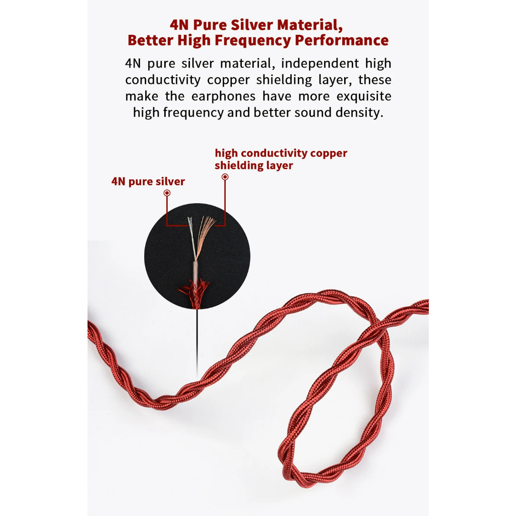 Cable NICEHCK REDAG | 4N Bạc nguyên chất | Dây cáp nâng cấp tai nghe