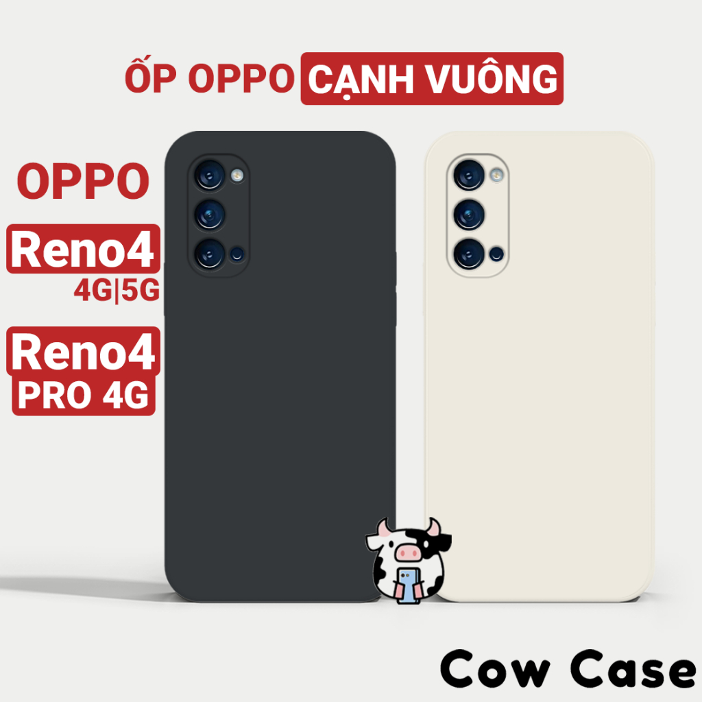Ốp lưng Oppo Reno4, Reno 4 pro 5g cạnh vuông Cowcase | Vỏ điện thoại Oppo bảo vệ camera toàn diện TRON