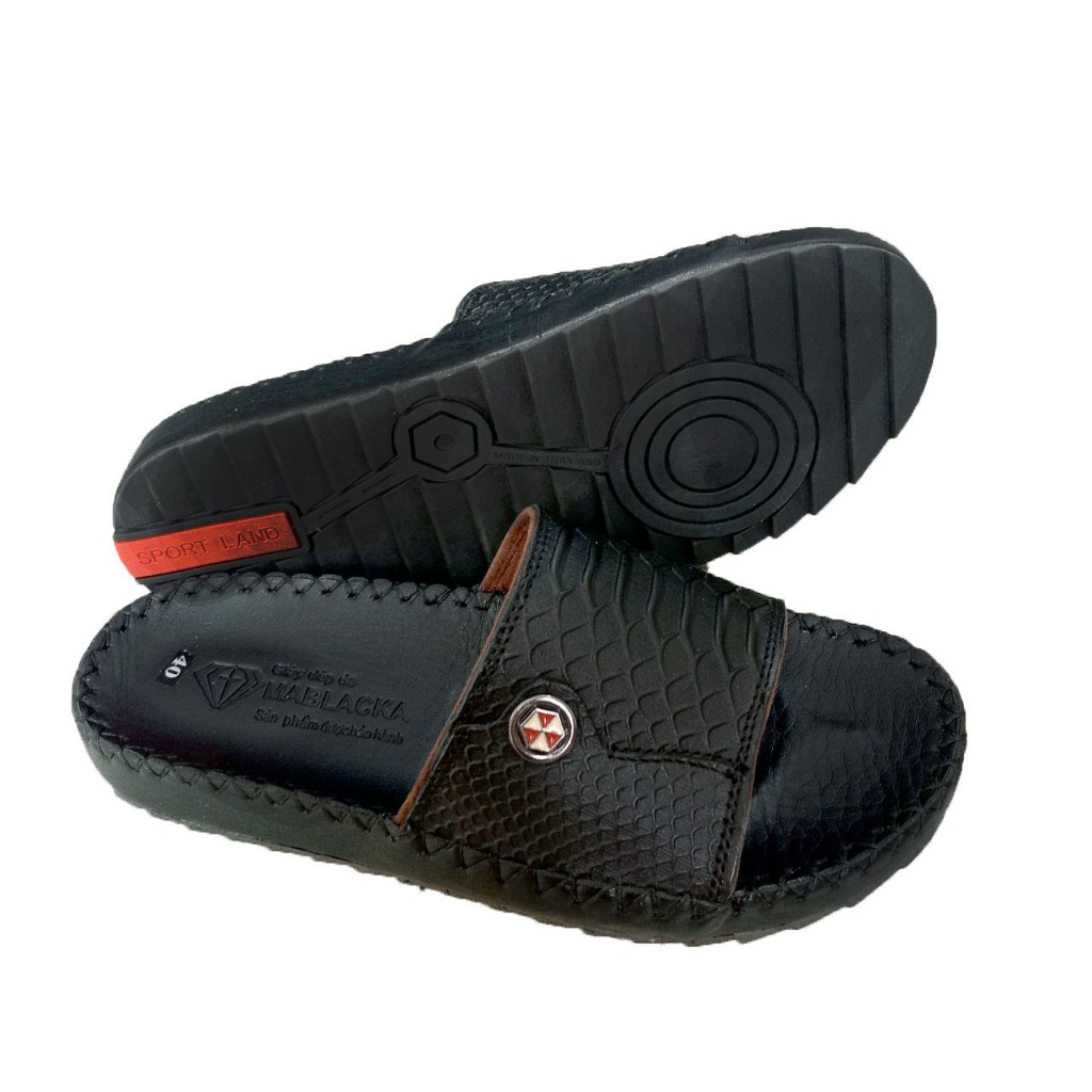 Dép da nam quai ngang da bò đế khâu thời trang nam tính H74