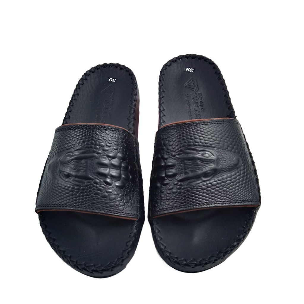 Dép da nam quai ngang da bò đế khâu thời trang nam tính H74