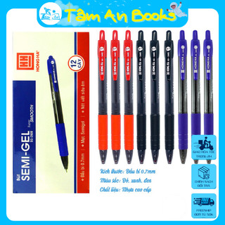 Bút bi semi gel 0.7mm hồng hà mực đen/ xanh nét viết siêu êm- tâm an books