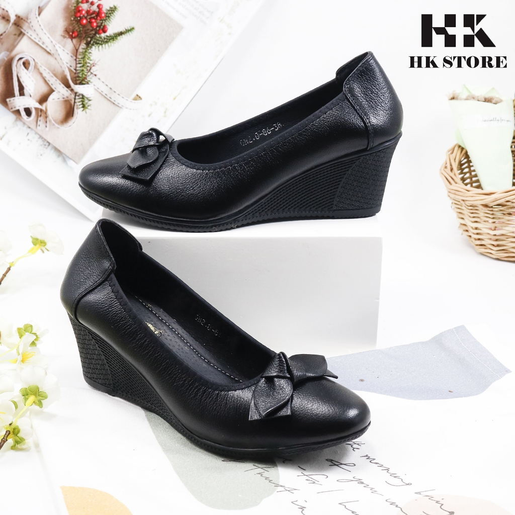 Giày nữ da bò siêu mềm đế xuồng 5cm siêu dễ đi - kiểu dáng lịch sự, dễ đi - bảo hành 12 tháng