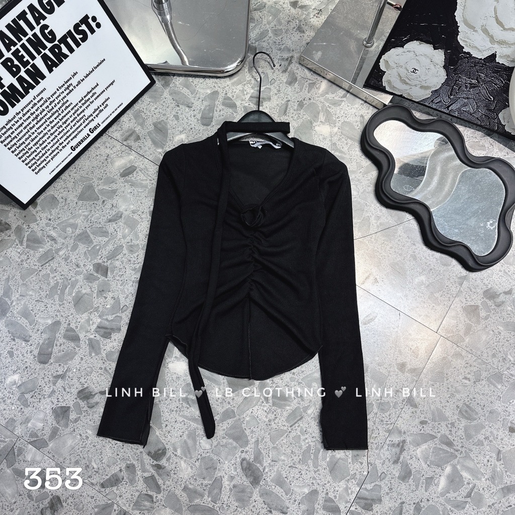 Áo thun tăm dài tay rúm giữa dây hoa AKĐ52