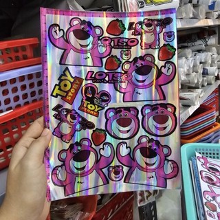 Tem logo gấu dâu lotso 7 màu 18x25cm dán trang trí