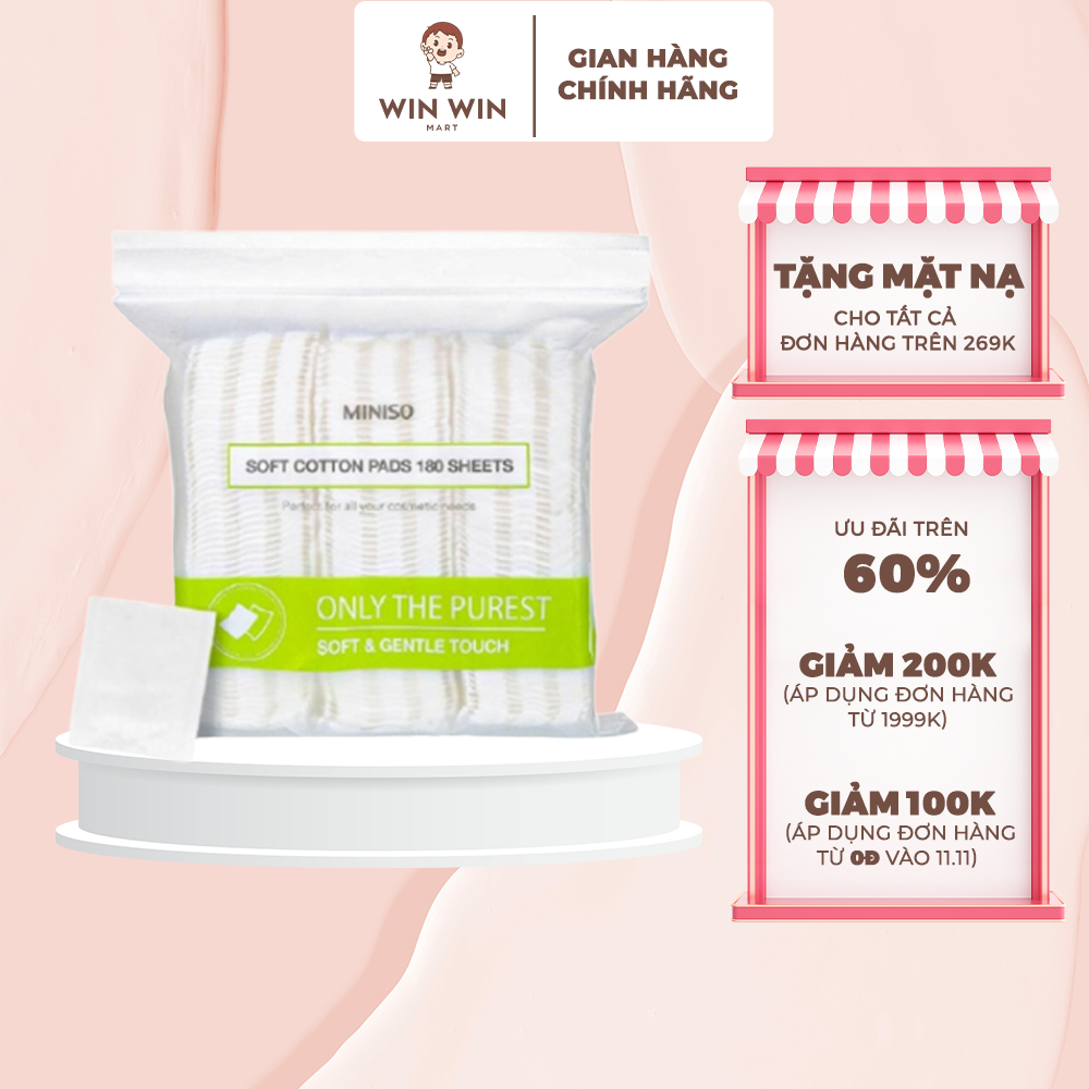 Bông Tẩy Trang Miniso Only The Purest 180 Miếng Với 100% Cotton Siêu Sạch 🔥 Winwinmartt