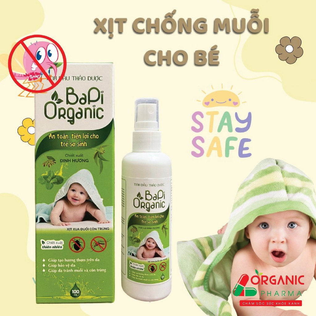 Tinh dầu thảo dược đuổi muỗi chai 100ml BaPi Organic an toàn cho trẻ nhỏ