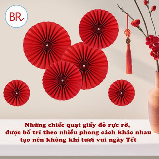 Set 6 quạt giấy đỏ trang trí Tết