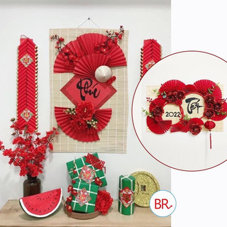 Set 6 quạt giấy đỏ trang trí Tết