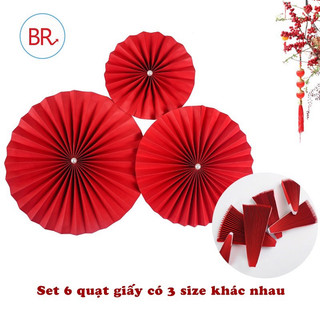 Set 6 quạt giấy đỏ trang trí Tết