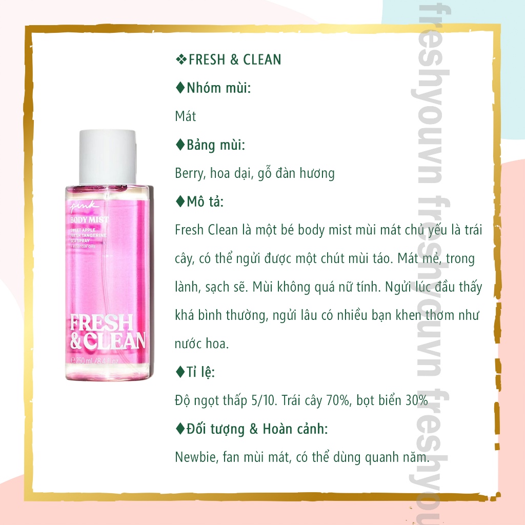Fresh & Clean - Xịt thơm toàn thân body mist khác Victoria's Secret  - fresh you