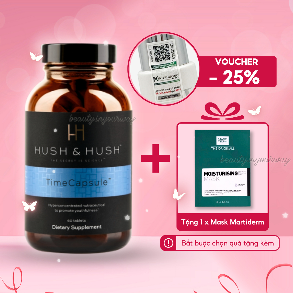 Viên Uống Trẻ Hóa Toàn Diện, Mờ Nám, Chống Nắng Và Cấp Ẩm Da Hush & Hush Time Capsule 60v